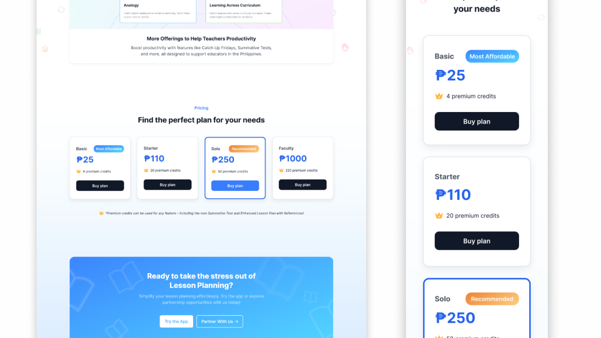 Lesson Planner PH high-fidelity section detail
